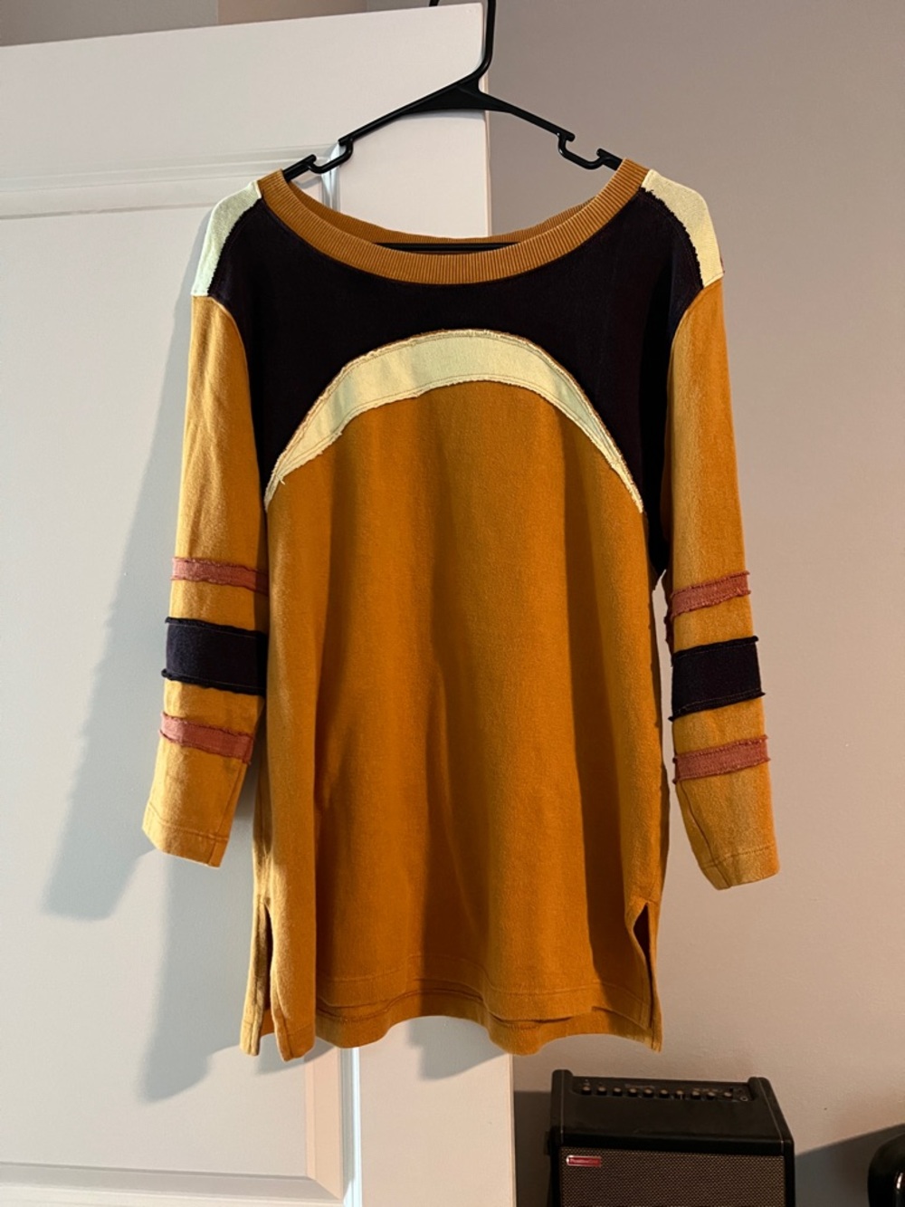 We The Free - Colorblock Mustard Sweater with Black and Cream  - size Large